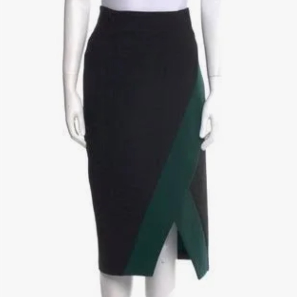 Zero plus Maria Cornejo Midi Length Wrap Skirt Black and Deep Green Colorblock